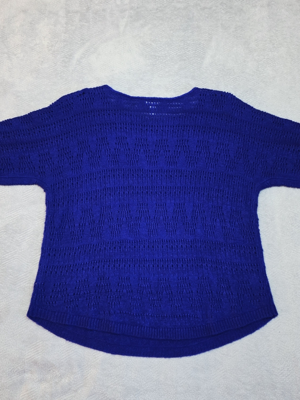 Chico's Sz 3 (16/XL) Cobalt Blue Pointelle Knit Dolman Sleeve Sweater - Picture 3 of 9